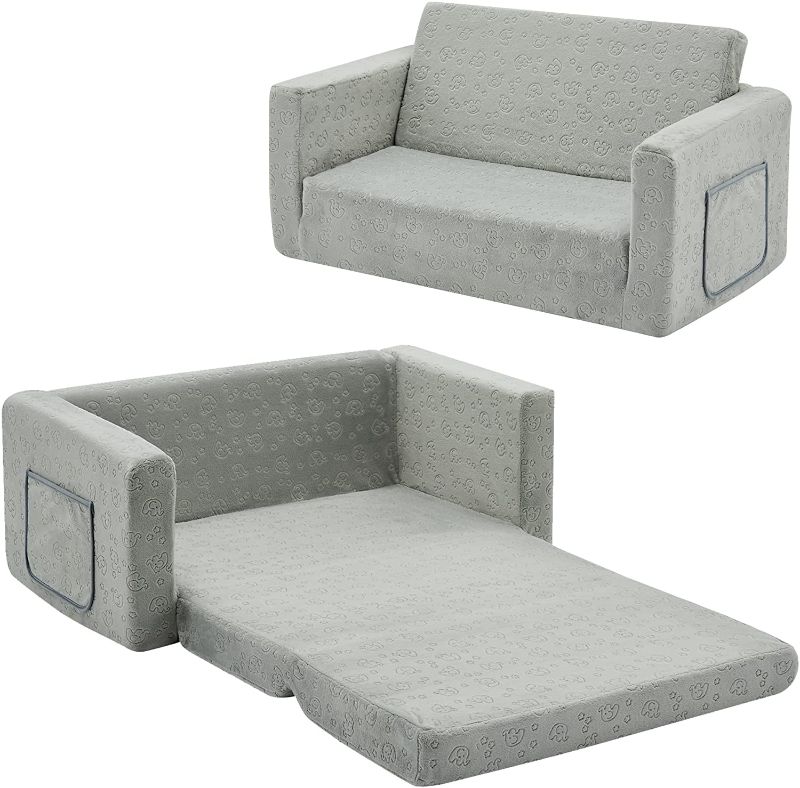 Photo 1 of Ulax Furniture Kids Fold Out Couch 2-in-1 Children Convertible Sofa to Lounger with Soft Plush Fabric
