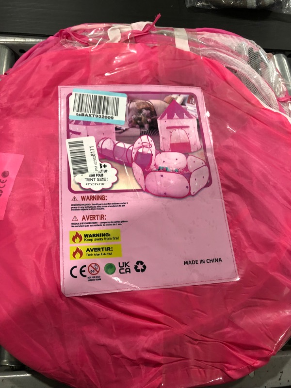 Photo 1 of VOJUEAR 3pc Kids Play Tent for Girls with Ball Pit, Crawl Tunnel, Princess Tents for Toddlers, Gift for Girls Indoor & Outdoor Play (Pink)
