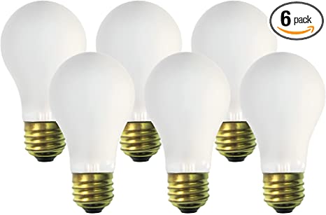 Photo 1 of CEC Industries TS60 A19 Frosted Incandescent Replacement Edison Light Bulb, Silicone-Coated, 130V, 60W, E26 Medium Screw Base, Soft White (6-Pack)
