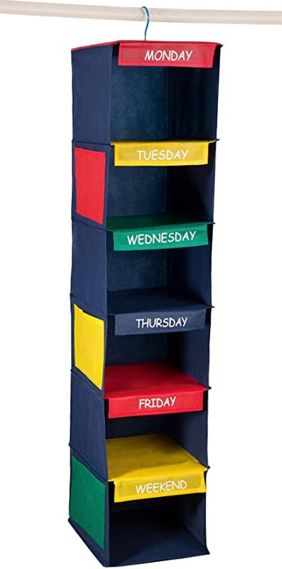 Photo 1 of Daily Activity Kids Closet Organizer –11” X 11” X 48”- Prepare and Organize a Week’s Worth of Your Children’s Clothing, Shoes and After School Activities. Hangs Directly on The Closet Rod.
