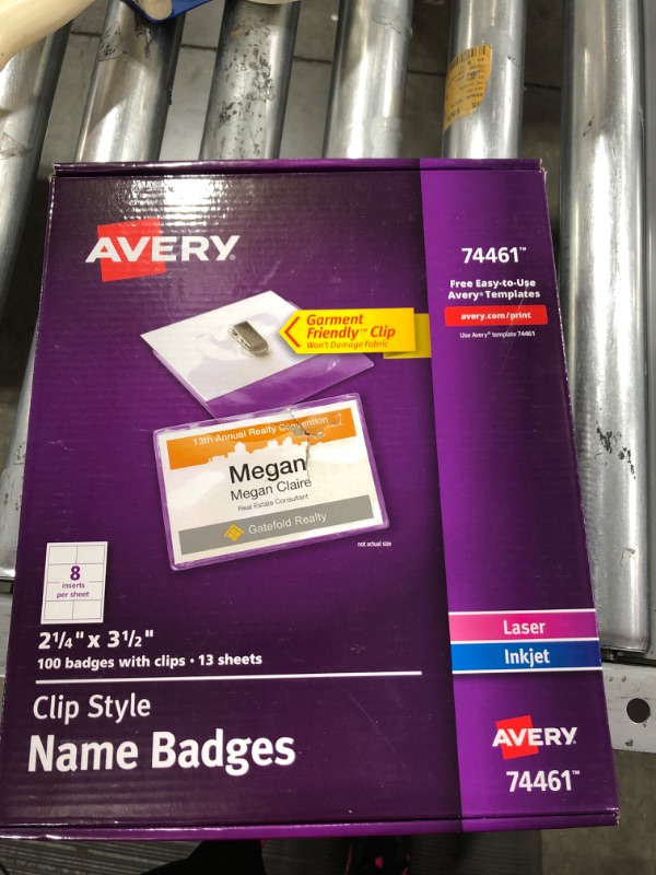 Photo 2 of Avery Clip Style Name Badges, Top Loading, Rectangle, 74461, 2 1/4" X 3 1/2", White, Box of 100
