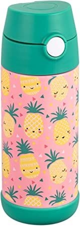 Photo 1 of Snug Kids Water Bottle - insulated stainless steel thermos with straw (Girls/Boys) - Pineapples, 12oz
