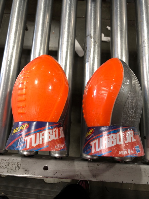 Photo 2 of NERF Sports Turbo Jr. Football Bright Orange and Titanium 2 PACK
