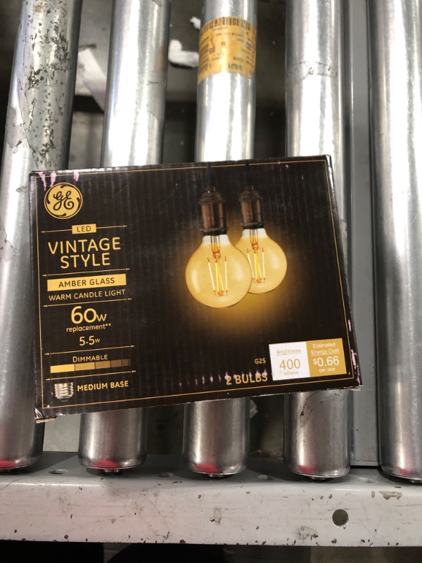 Photo 2 of GE Vintage Style LED Globe Light Bulbs, 5.5 Watts (60 Watt Equivalent) Warm Candle Light, Amber Glass, Medium Base, Dimmable (2 Pack)
