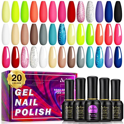 Photo 1 of Aubss 24Pcs Gel Nail Polish Kit - 20 Colors Nail Polish Orange Hot Pink Soak Off LED Lamp Gel Nail Set with Glossy & Matte Top Gel Base Coat, Nail Art Salon Collection for Beginner DIY at Home
