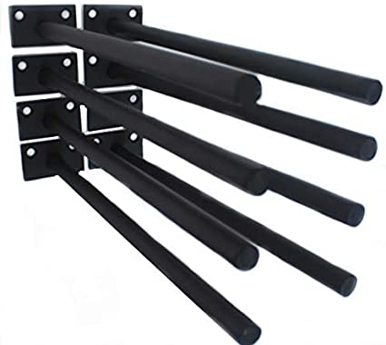 Photo 1 of 8 Pcs 10" Black Solid Steel Floating Shelf Bracket Blind Shelf Supports - Hidden Brackets for Floating Wood Shelves - Concealed Blind Shelf Support – Screws
