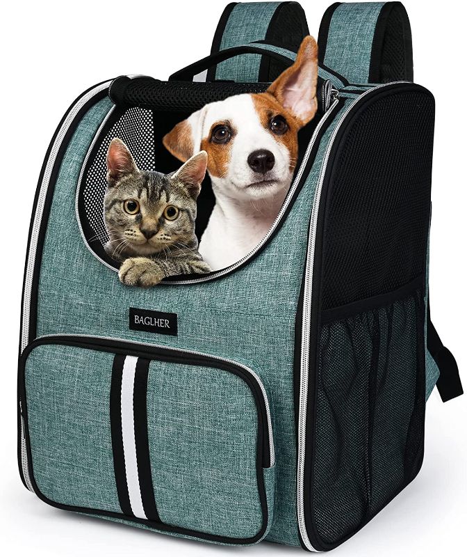 Photo 1 of BAGLHER Pet Carrier Backpack, Dog Backpack Carrier for Small Dogs Cats, Thicker Bottom Support,Ventilated Design Breathable Dog Carrier Backpack Cat Bag for Hiking Travel Camping Outdoor Use. Green
