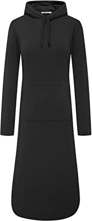 Photo 1 of WenVen Womens Plus Size  Long Hoodie Dress Thicken Fleece Lined Pullover Sweatshirt, Black 2XL
