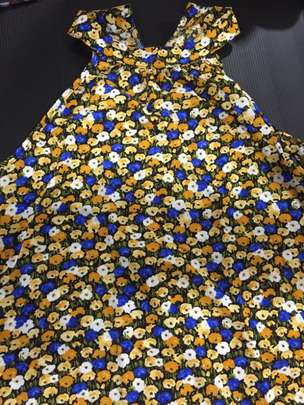 Photo 2 of Women's Over the Neck Yellow/Blue Floral Print Long Dress, Large