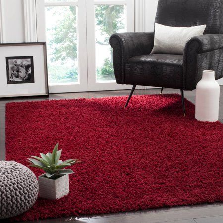 Photo 1 of Athens Shag Red 3 ft. x 5 ft. Solid Area Rug
