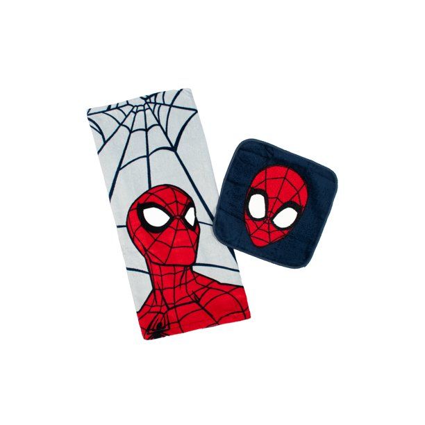 Photo 1 of Spider-Man Kids 2-Piece Bath Towel and Wash Cloth Set, Cotton, Red, Marvel
