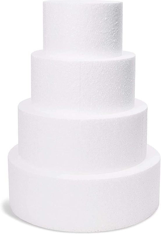 Photo 1 of 4 Pieces Round Foam Cake Dummies, 16 Inches Tall
