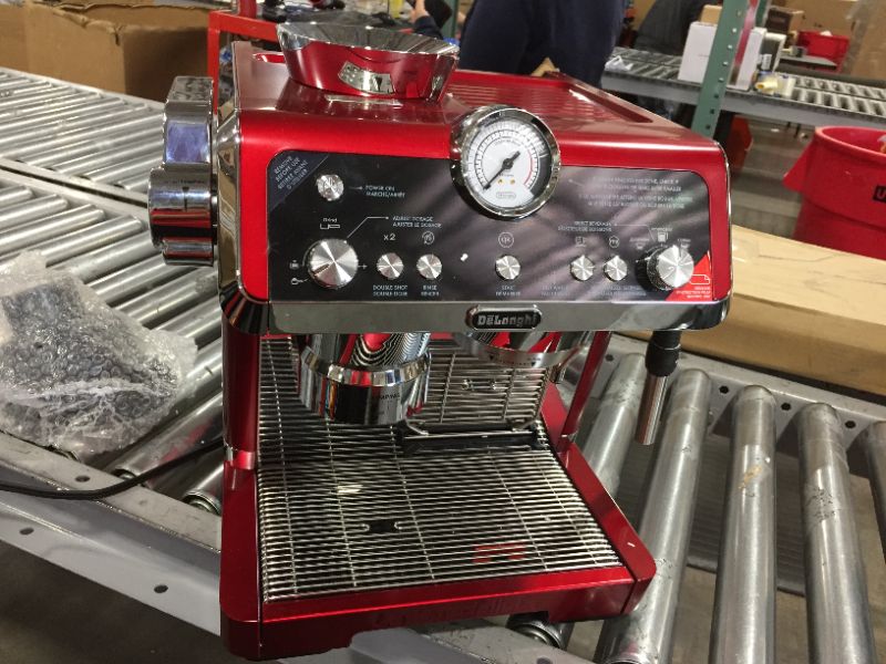 Photo 2 of De'Longhi EC9335R La Specialista Espresso Machine with Sensor Grinder, Dual Heating System, Advanced Latte System & Hot Water Spout for Americano Coffee or Tea, Stainless Steel, Red
