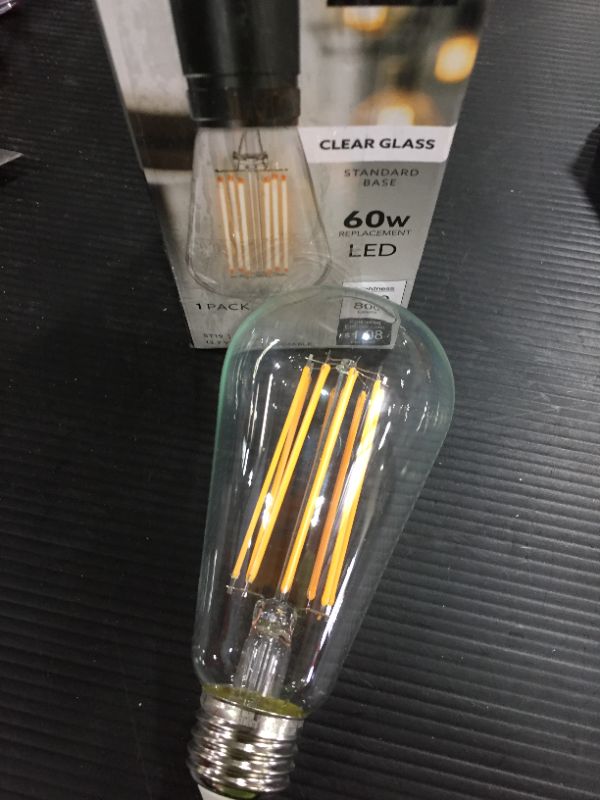 Photo 2 of 60-Watt Equivalent ST19 Dimmable Straight Filament Clear Glass Vintage Edison LED Light Bulb, Soft White
