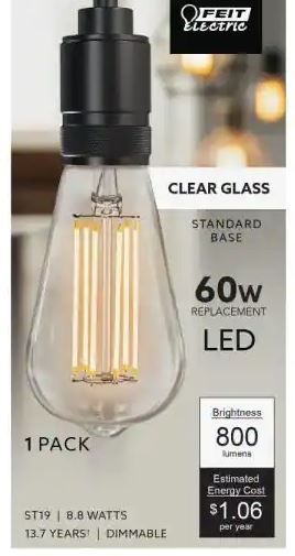 Photo 1 of 60-Watt Equivalent ST19 Dimmable Straight Filament Clear Glass Vintage Edison LED Light Bulb, Soft White
