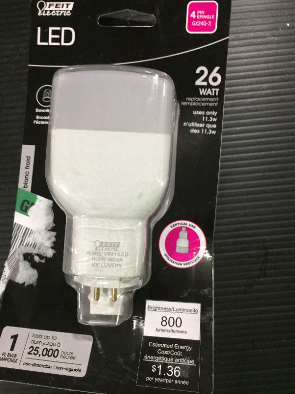 Photo 2 of Feit Electric PL26E-V-841-LED 11.3 watt Recessed Vertical PL LED Light Bulb
