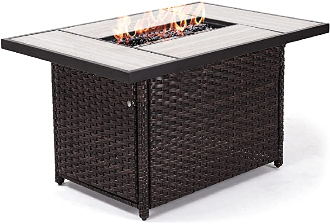 Photo 1 of Grand Patio Outdoor Gas Fire Pit Table, 43 Inch 50,000 BTU Rectangle Patio Propane Fire Pit Table with Resin Wicker Base, Resin Wicker/ Rectangle
