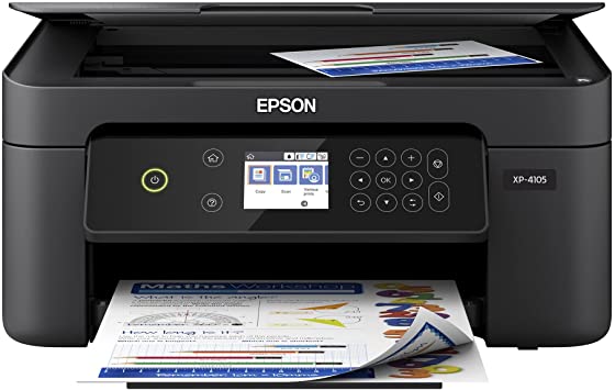 Photo 1 of Epson Expression Home XP-4105 Wireless All-in-One Color Inkjet Printer for Home Office, Black - Print Copy Scan - 2.4" Color LCD, 10.0 ipm, 5760 x 1440 dpi, Auto 2-Sided Printing, Voice-Activated
