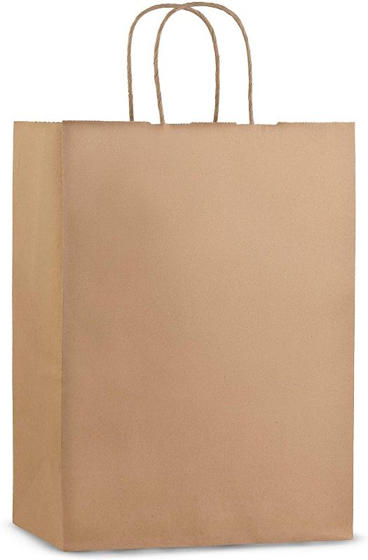 Photo 1 of 50 Pack - Premium Quality - Trendy Boutique Kraft Paper Bags with Handles | Bulk mall Brown Paper Gift Bags, Perfect Kraft Bag, Party Bag or Shopping Bag (10" X 5" X 13", Brown)
