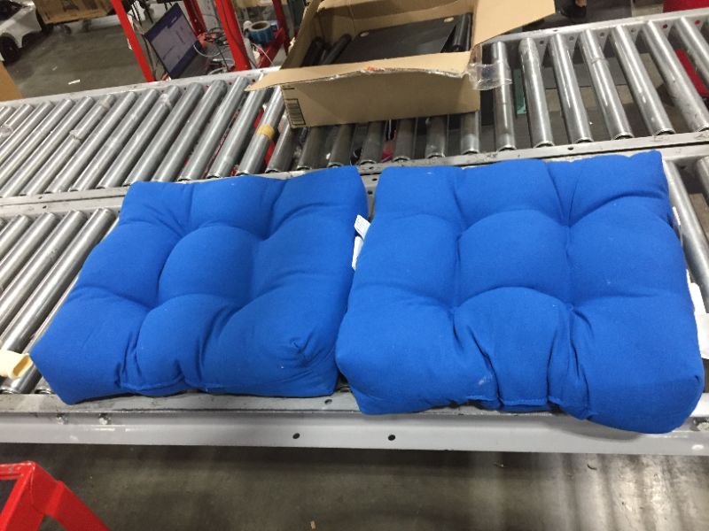 Photo 1 of Amazon Basics Tufted Outdoor Seat Patio Cushion - Pack of 2, 19 x 19 x 5 Inches, Blue
