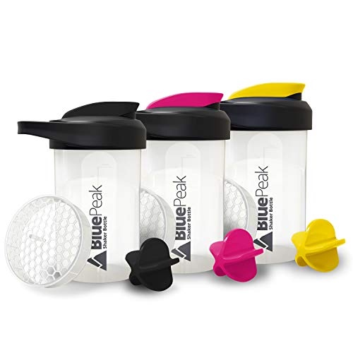 Photo 1 of BluePeak Protein Shaker Bottle 20 Oz with Dual Mixing Technology, Strong Loop Top, BPA Free, Shaker Balls & Mixing Grids Included - on-the-Go Small Pr
