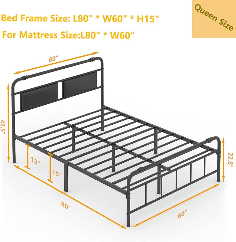 Photo 1 of Hazena Queen Bed Frame - Queen Size Platform Bed Frame with headboard and Footboard no Box Spring Needed for Bedroom,guestroom(Black)
