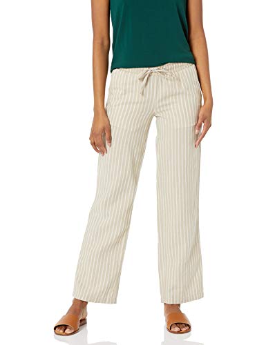 Photo 1 of Amazon Essentials Women's Linen Blend Drawstring Wide Leg Pant, Ecru/White, Stripe, Large
