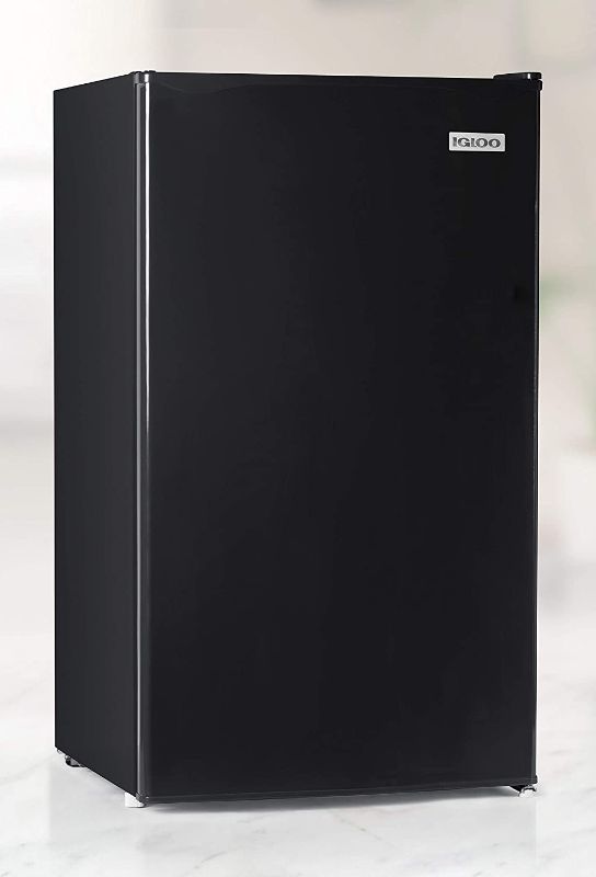 Photo 1 of Igloo IRF32BK Single Door Compact Refrigerator with Freezer, Slide out Glass Shelf, Perfect for Homes, Offices, Dorms, 3.2 Cu.ft, Black