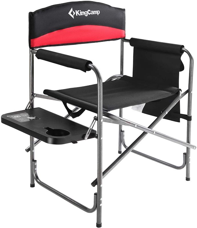 Photo 1 of KingCamp Heavy Duty Camping Directors Chair, Folding Portable Camping Chair with Side Table Storage Pockets for Outdoor Tailgating Sports Backpacking Fishing Lawn Beach Trip Picnic