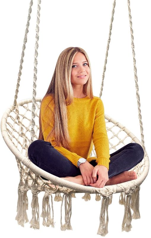 Photo 1 of  Hammock Chair Macrame Swing, 265 Pound Capacity, Perfect for Indoor/Outdoor Home, Patio, Deck, Yard, Garden (Single Swing)
