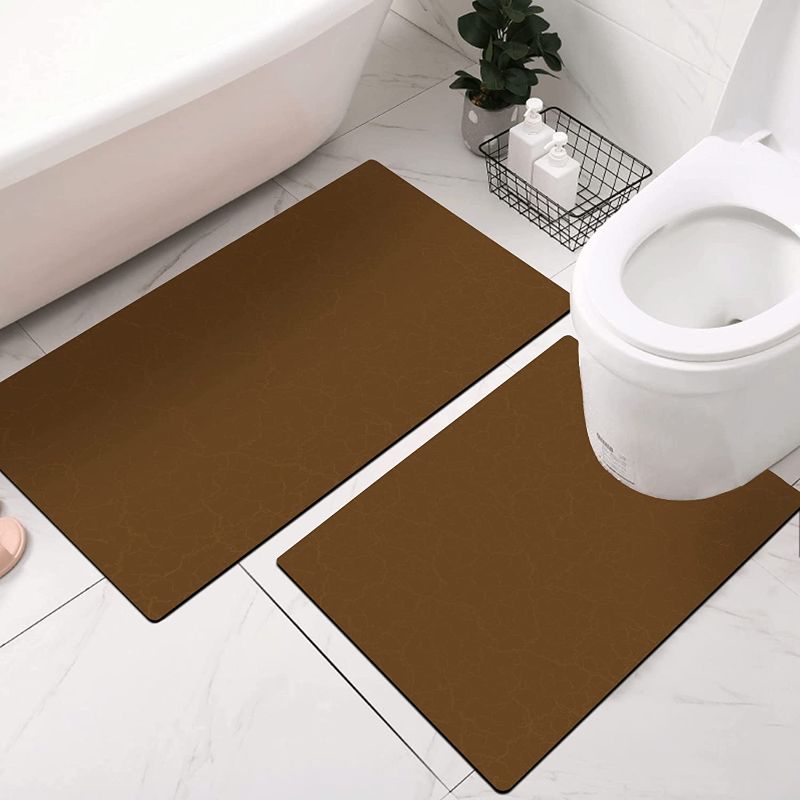 Photo 1 of Brown Thin Bath Rug Sets 2pieces Set,U Shaped Contour Toilet Mat+Bath Carpet,Easy to Clean,Quick Dry Plush Mats /Rugs for Tub, Shower, Bath Room Decor Accessories
