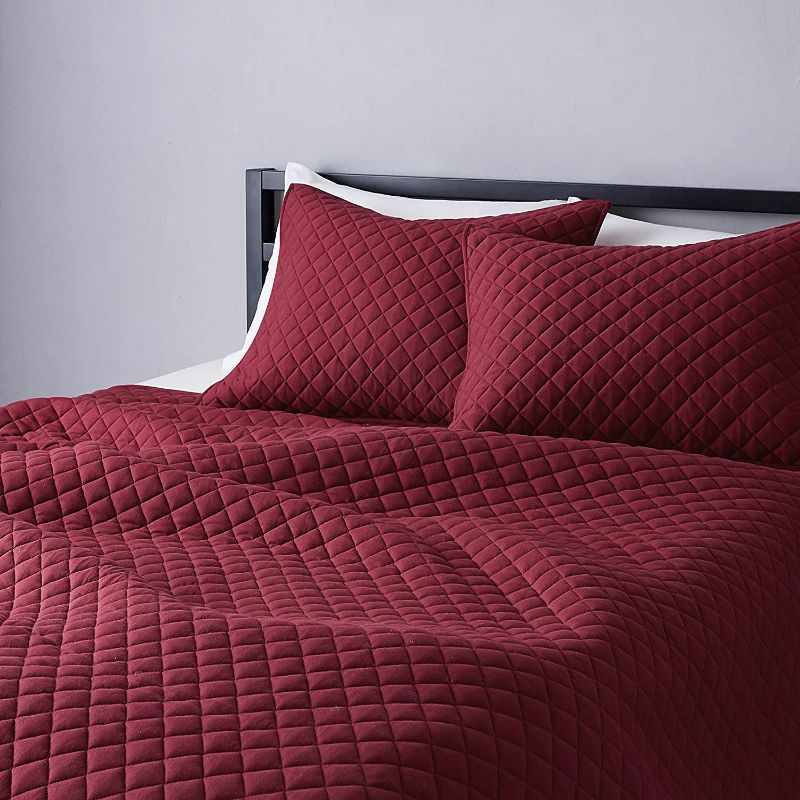 Photo 1 of Amazon Basics Cotton Jersey Quilt and Shams Bed Set, Down-Alternative Quilt - King, Red
