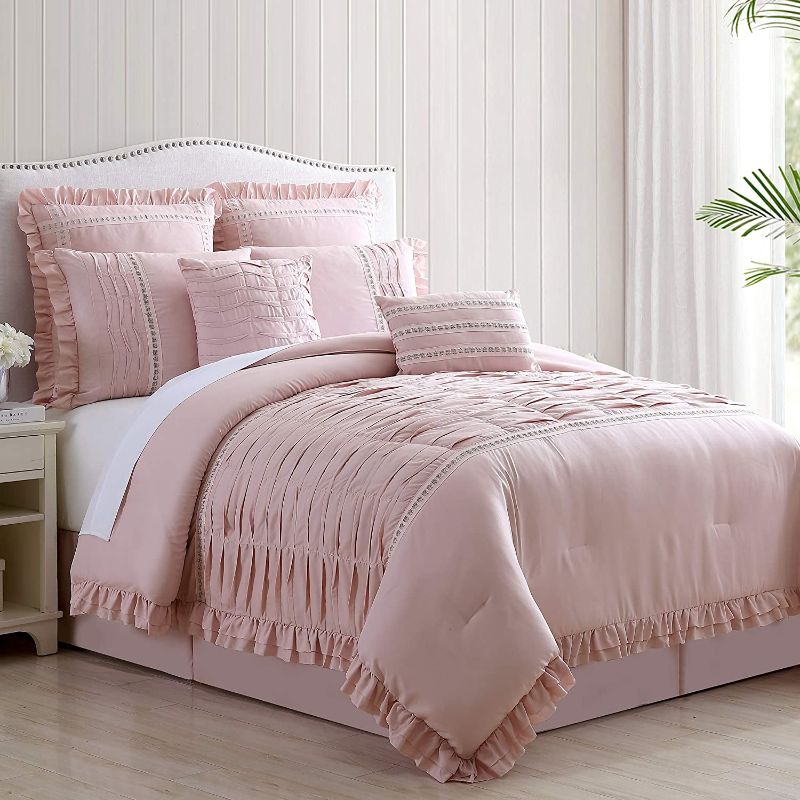 Photo 1 of Amrapur Overseas Antonella 8-Piece Pleated Comforter Set (King, Mauve)
