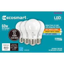 Photo 1 of 60-Watt Equivalent A19 Dimmable LED Light Bulb, Selectable CCT (4-Pack)
