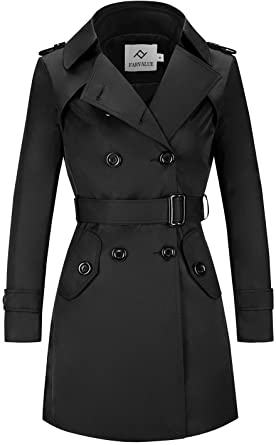 Photo 1 of FARVALUE Women's Double Breasted Trench Coat Water Resistant Classic Belted Lapel Overcoat---large
