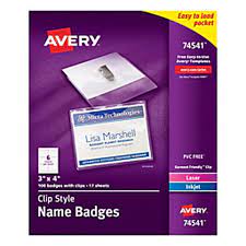 Photo 1 of Avery® - Badges - Clip Style Name Badges, Top Loading - 11.75in. x 9.62in. x 2.65in. - clear - PK of 100
