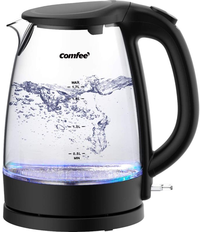 Photo 1 of COMFEE' Glass Electric Tea Kettle & Hot Water Boiler(BPA-Free), 1.7L, Cordless with LED Indicator, 1500W Fast Boil, Auto Shut-Off and Boil-Dry Protection
