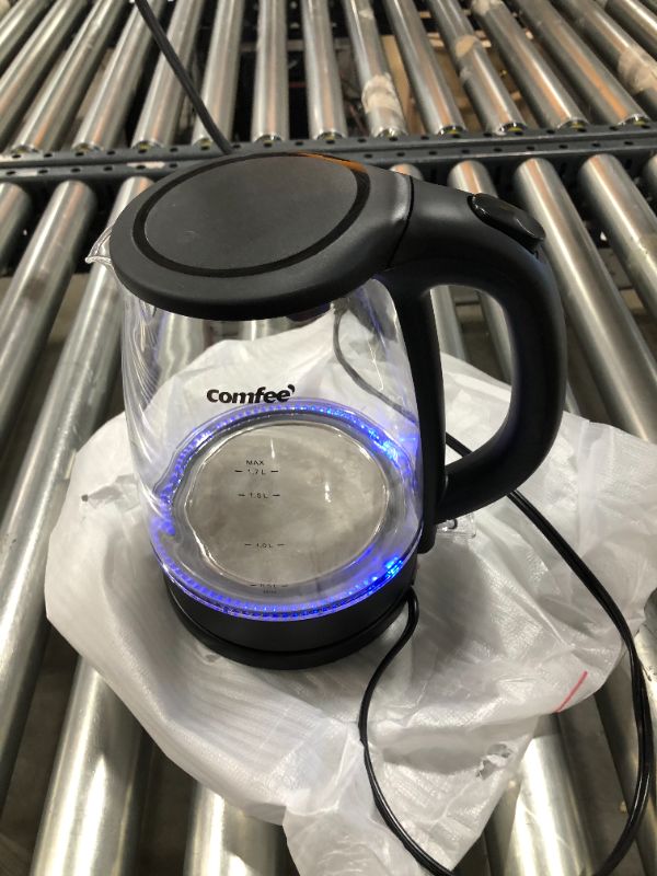 Photo 2 of COMFEE' Glass Electric Tea Kettle & Hot Water Boiler(BPA-Free), 1.7L, Cordless with LED Indicator, 1500W Fast Boil, Auto Shut-Off and Boil-Dry Protection