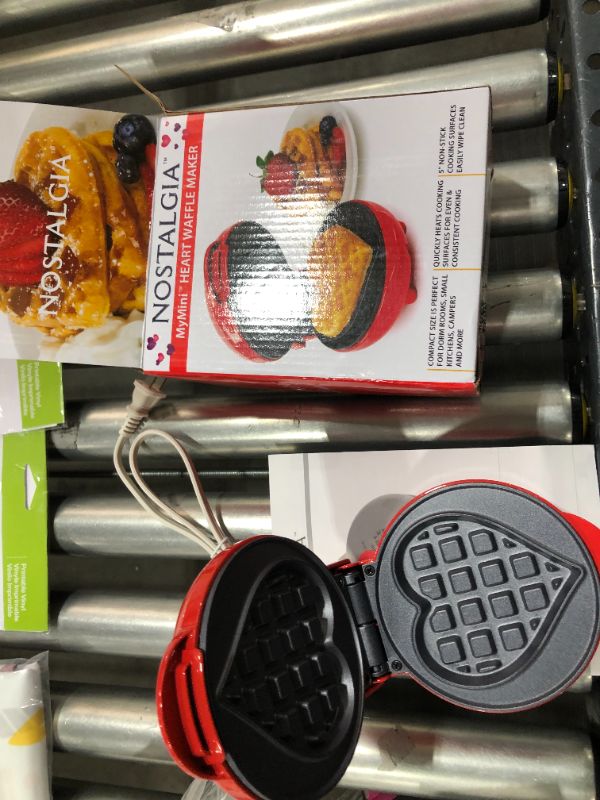 Photo 2 of Nostalgia RED Mini 4" Non Stick Heart Waffle Maker Single Serving Valentines Day
