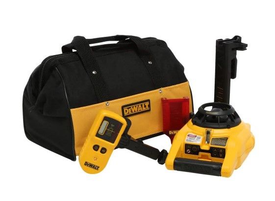 Photo 1 of 150 ft. Red Self-Leveling Rotary Laser Level with Detector & Clamp, Wall Mount, Remote, Bag, (2) D & (1) 9-Volt battery