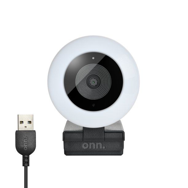 Photo 1 of onn. Webcam with Ring Light-3 LED levels, Autofocus, Up to 1440p Resolution, Built-in Microphone
