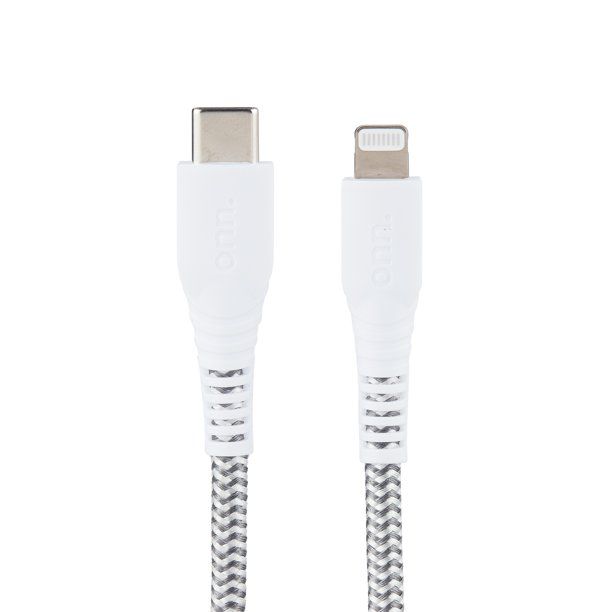 Photo 1 of onn. 6' Braided USB-C to Lightning Cable, White
