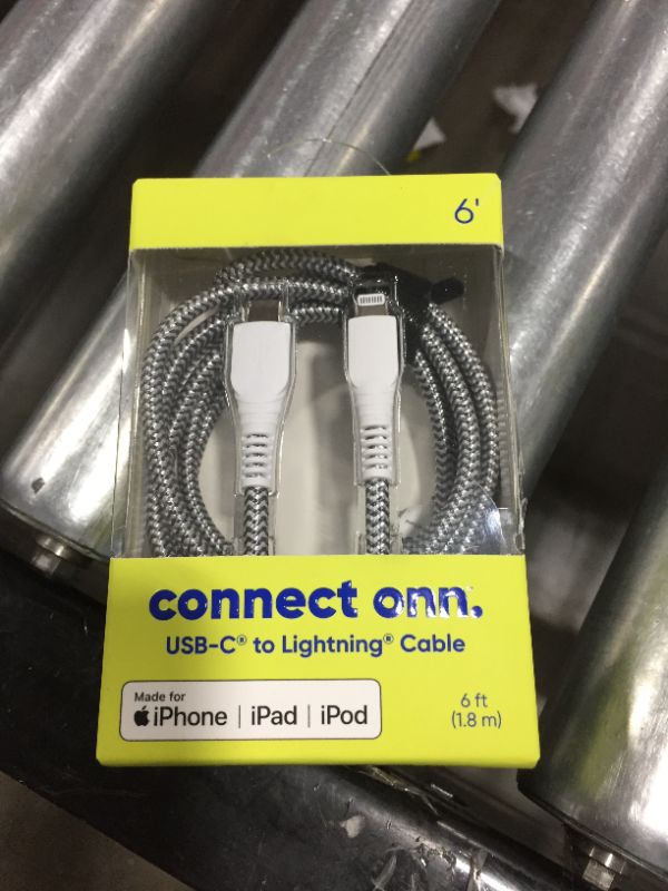 Photo 2 of onn. 6' Braided USB-C to Lightning Cable, White
