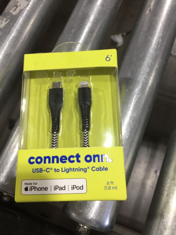 Photo 2 of onn. 6' Braided USB-C to Lightning Cable, Black
