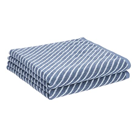 Photo 1 of Amazon Basics Reversible Diagonal Stripe Jacquard Bath Towel - 2-Pack, Clear Skies / True Blue
