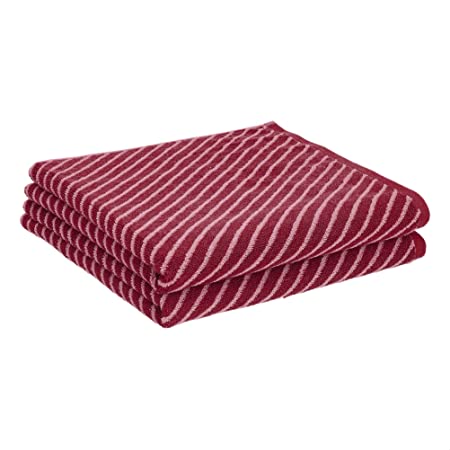 Photo 1 of Amazon Basics Reversible Diagonal Stripe Jacquard Bath Towel - 2-Pack, Dusted Orchid / Bold Crimson
