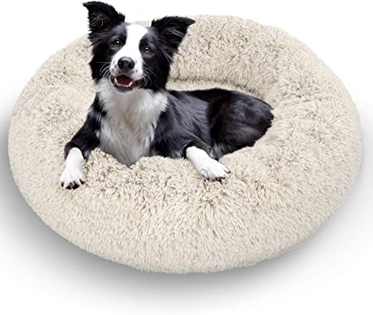 Photo 1 of Active Pets Plush Calming Dog Bed, Donut Dog Bed for Small Dogs, Medium & Large, Anti Anxiety Dog Bed, Soft Fuzzy Calming Bed for Dogs & Cats, Comfy Cat Bed, Marshmallow Cuddler Nest Calming Pet Bed
