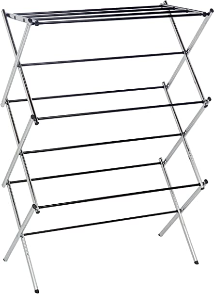 Photo 1 of Amazon Basics Folding Laundry Rack for Air Drying Clothing, Rust-Resistant Steel Supports 32Lbs - 41.8"H x 29.5"W, Chrome
