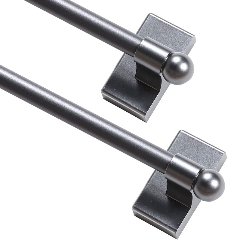 Photo 1 of 5/8" Multi-Use Versatile Adjustable Appliance Magnetic Rod Extends from 16 inch to 28 inch Magnetic Cafe Curtain Rod, Pewter, 2 Pack
