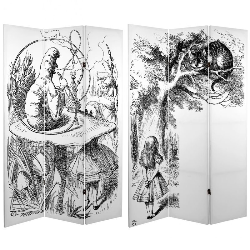 Photo 1 of 6 ft. Tall Double Sided Alice in Wonderland Canvas Room Divider
